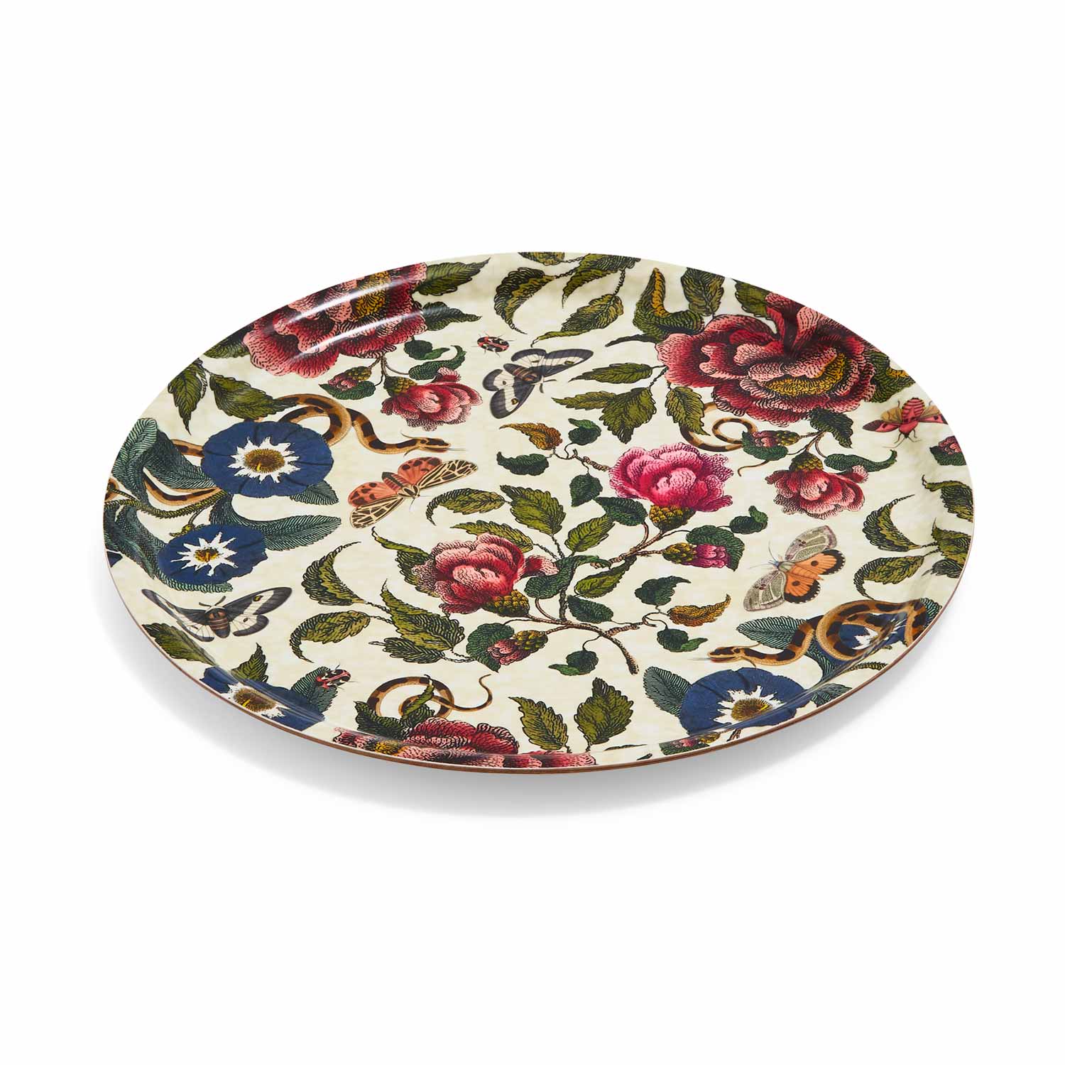 Creatures of Curiosity  Round Birch Serving Tray (White Floral) image number null